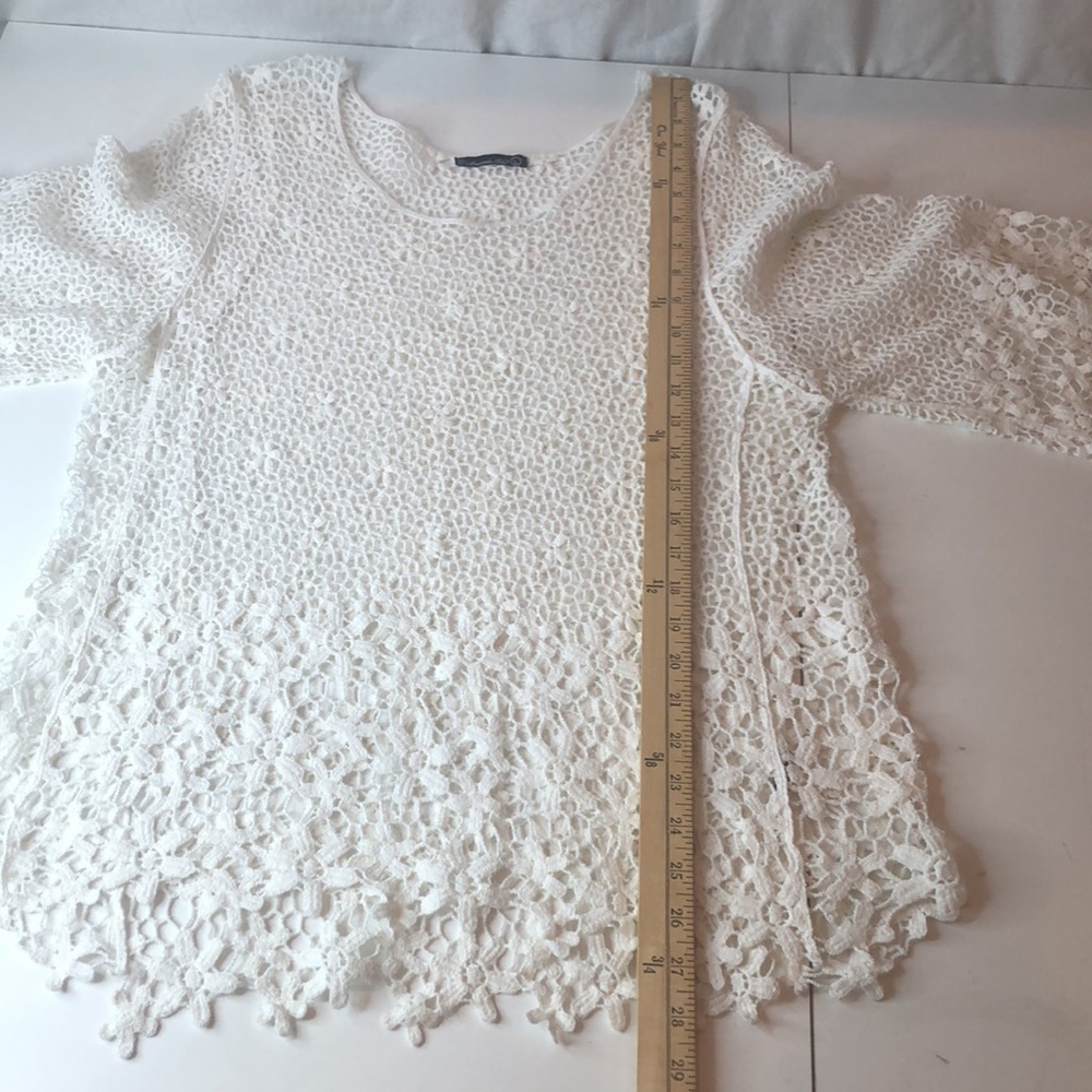 AMANDA BLU White Lace 3/5 Sleeve Top w Cami women’s large - Picture 10 of 17